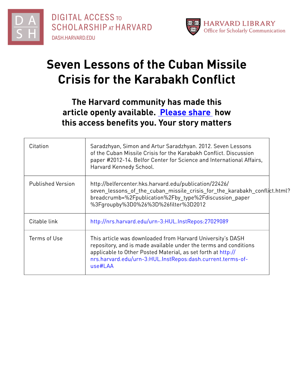 Seven Lessons of the Cuban Missile Crisis for the Karabakh Conflict