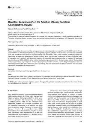 How Does Corruption Affect the Adoption of Lobby Registers? a Comparative Analysis