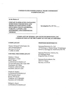 Complaint of Tessera Advancedtechnologies, Inc