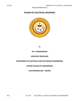 DESIGN of ELECTRICAL MACHINES a Course Material On