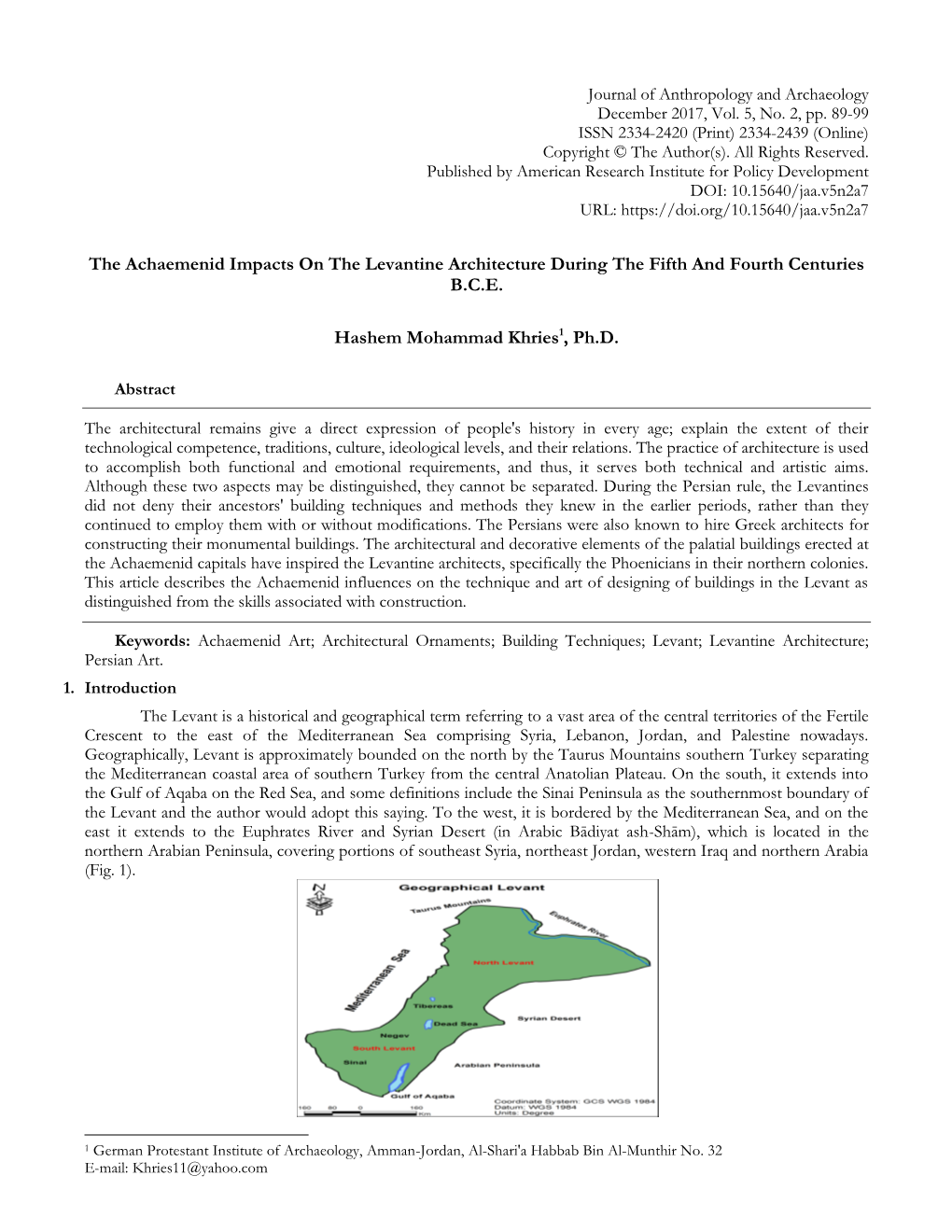 The Achaemenid Impacts on the Levantine Architecture During the Fifth and Fourth Centuries B.C.E