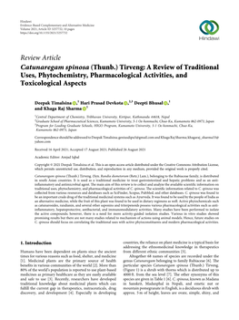 Review Article Catunaregam Spinosa (Thunb.) Tirveng: a Review of Traditional Uses, Phytochemistry, Pharmacological Activities, and Toxicological Aspects
