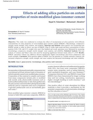Effects of Adding Silica Particles on Certain Properties of Resin‑Modified Glass‑Ionomer Cement