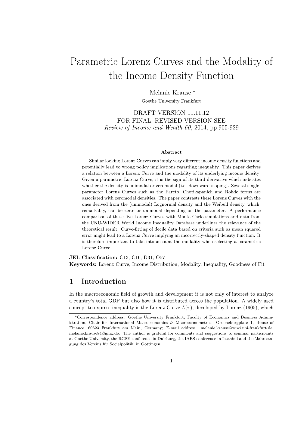 Parametric Lorenz Curves and the Modality of the Income Density Function