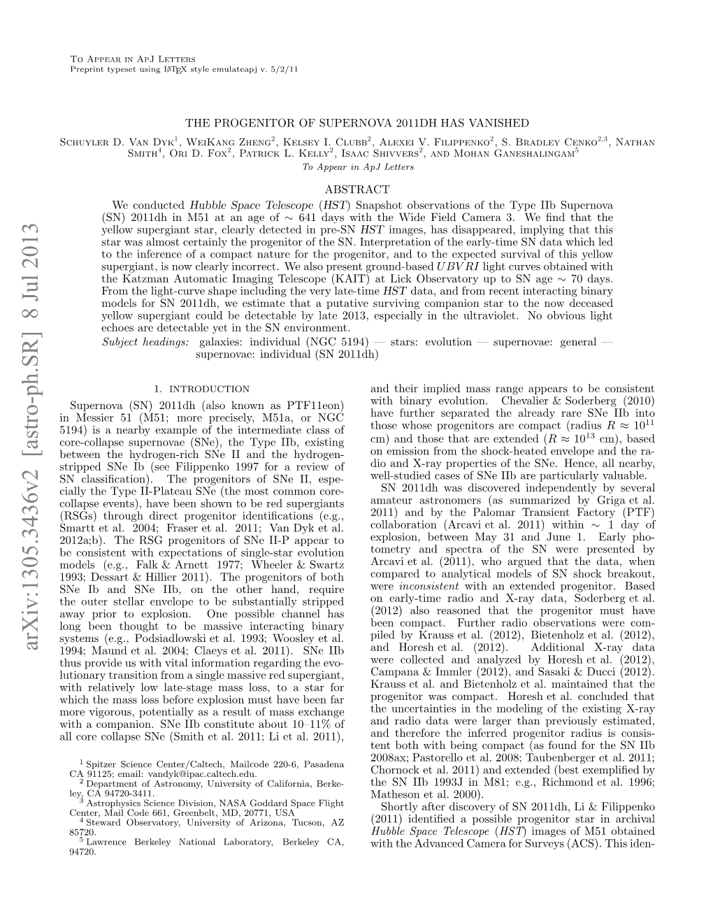 Arxiv:1305.3436V2 [Astro-Ph.SR] 8 Jul 2013 L Oeclas N Sihe L 01 Ie L 2011), Al