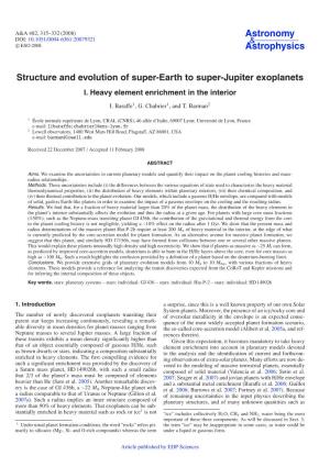 Structure and Evolution of Super-Earth to Super-Jupiter Exoplanets I