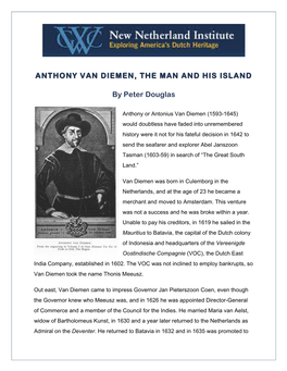 Anthony Van Diemen, the Man and His Island