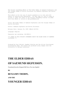 The Elder Eddas of Saemund Sigfusson. Younger Eddas