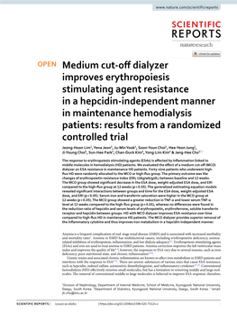 Medium Cut-Off Dialyzer Improves Erythropoiesis Stimulating Agent