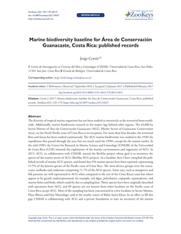 Marine Biodiversity Baseline for Área De Conservación Guanacaste, Costa Rica: Published Records