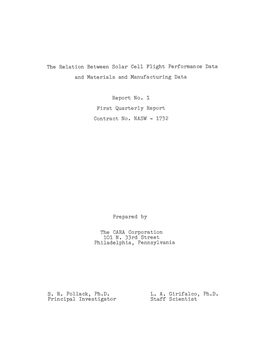 The Relation Between Solar Cell Flight Performance Data and Materials and Manufacturing Data