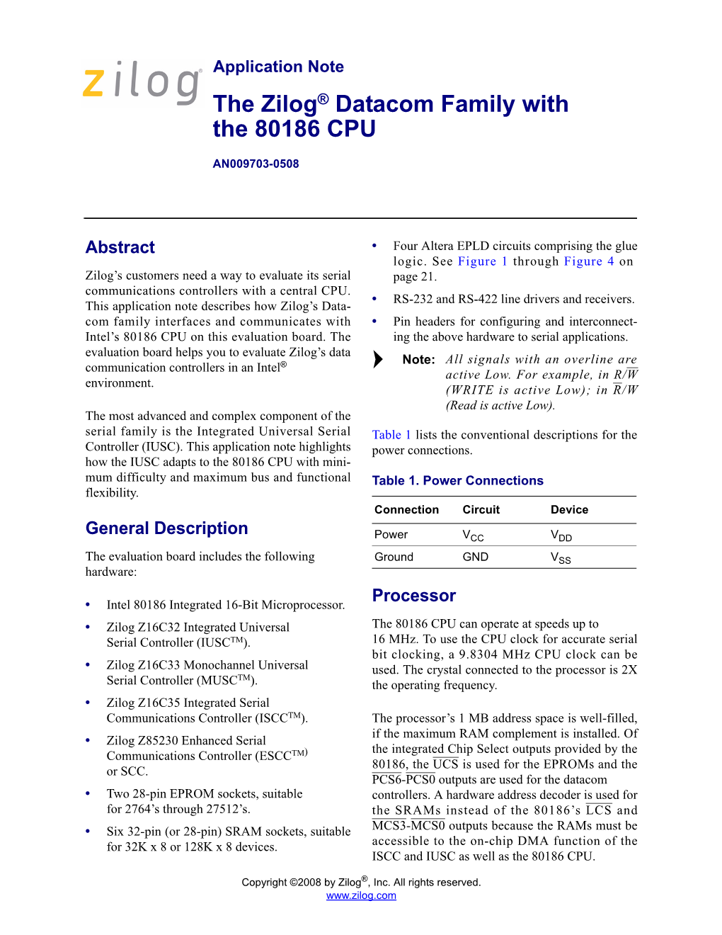 The Zilog Datacom Family with the 80186 CPU (AN0097)