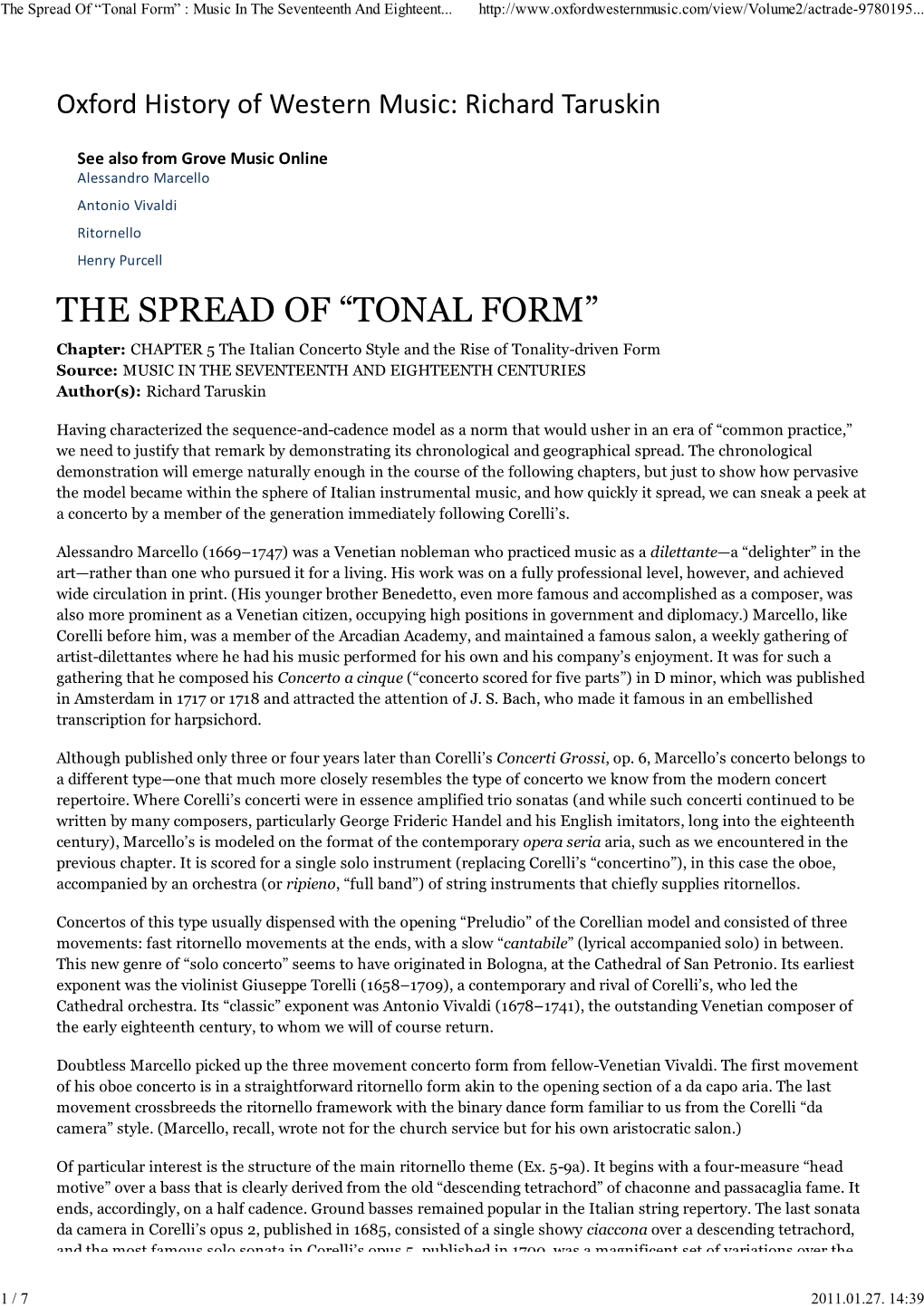 The Spread of “Tonal Form” : Music in the Seventeenth and Eighteent