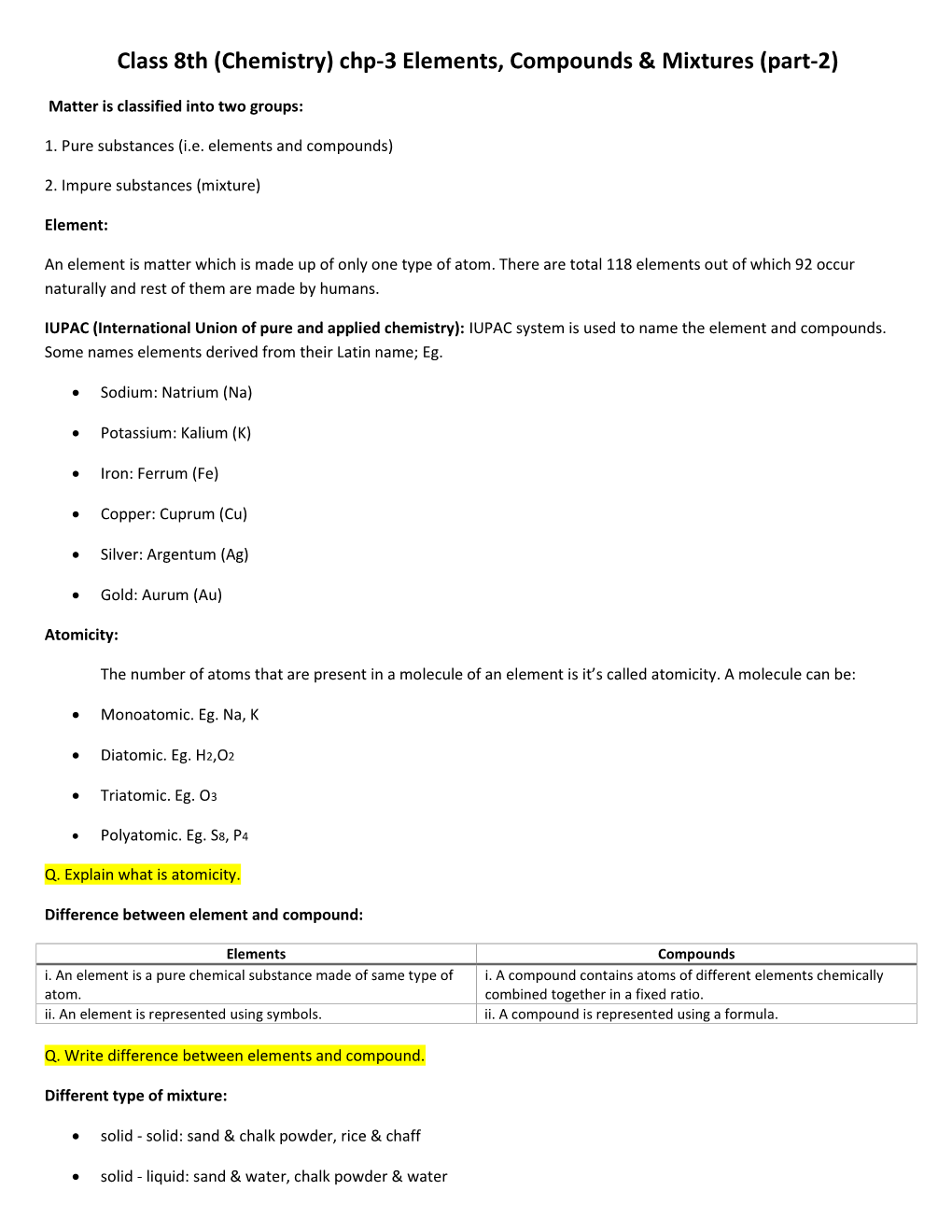 Chemistry) Chp-3 Elements, Compounds & Mixtures (Part-2)