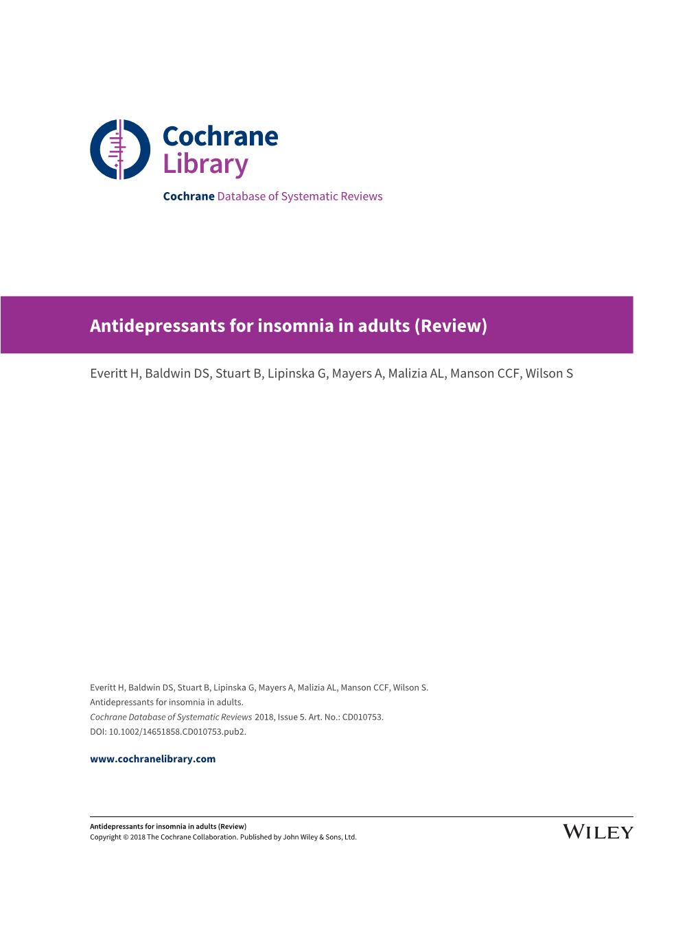 Antidepressants for Insomnia in Adults (Review)