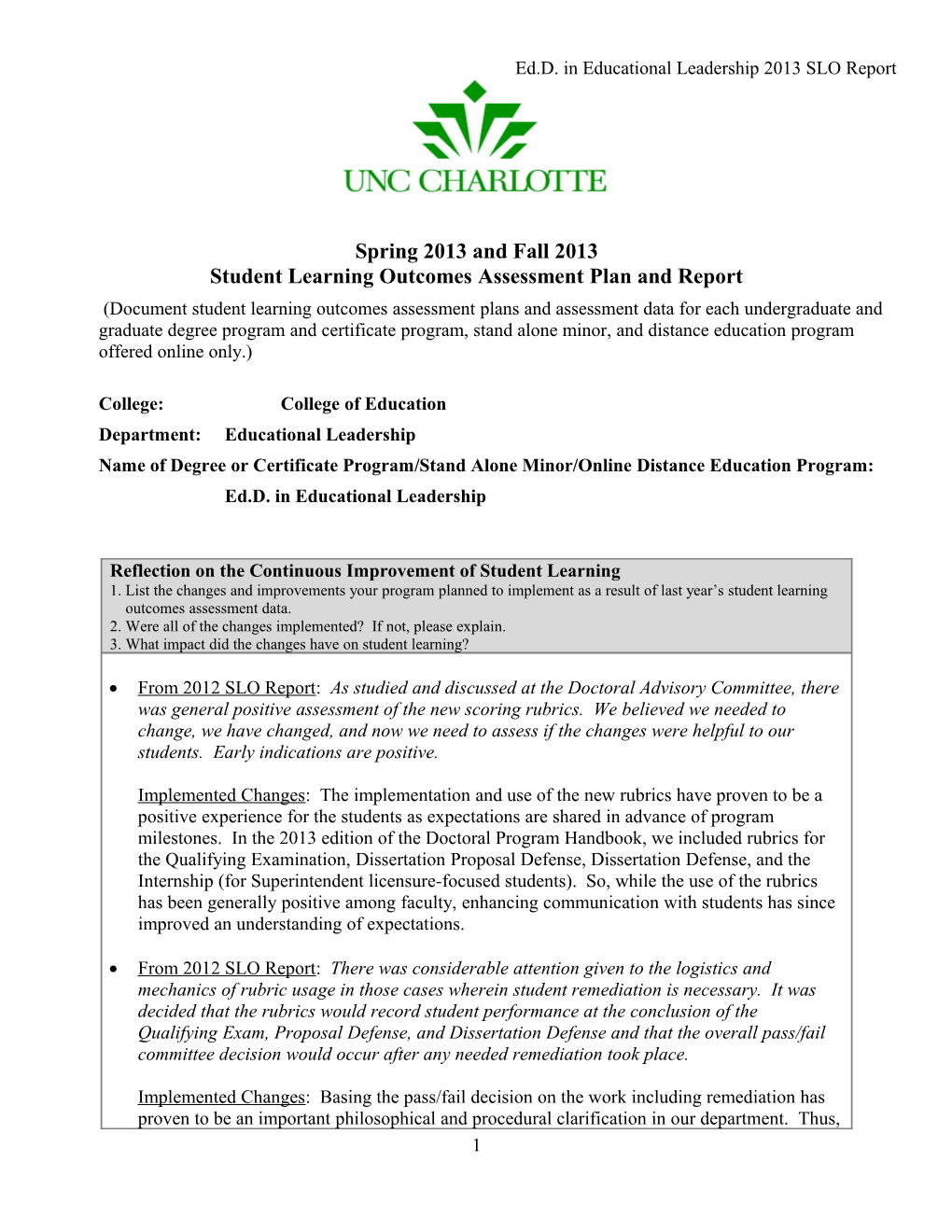 Student Learning Outcomes Assessment Plan and Report s2