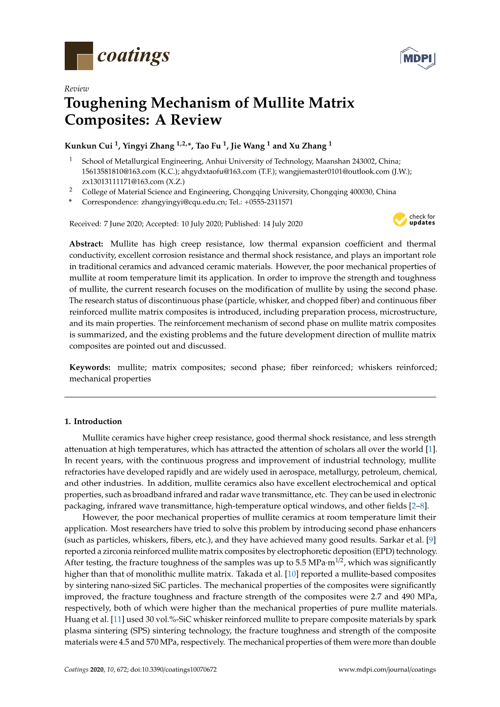 Toughening Mechanism of Mullite Matrix Composites: a Review