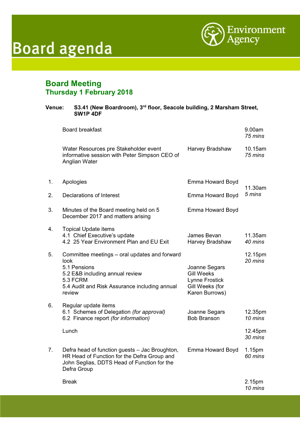 Agenda and Papers for 1 February 2018 Board Meeting