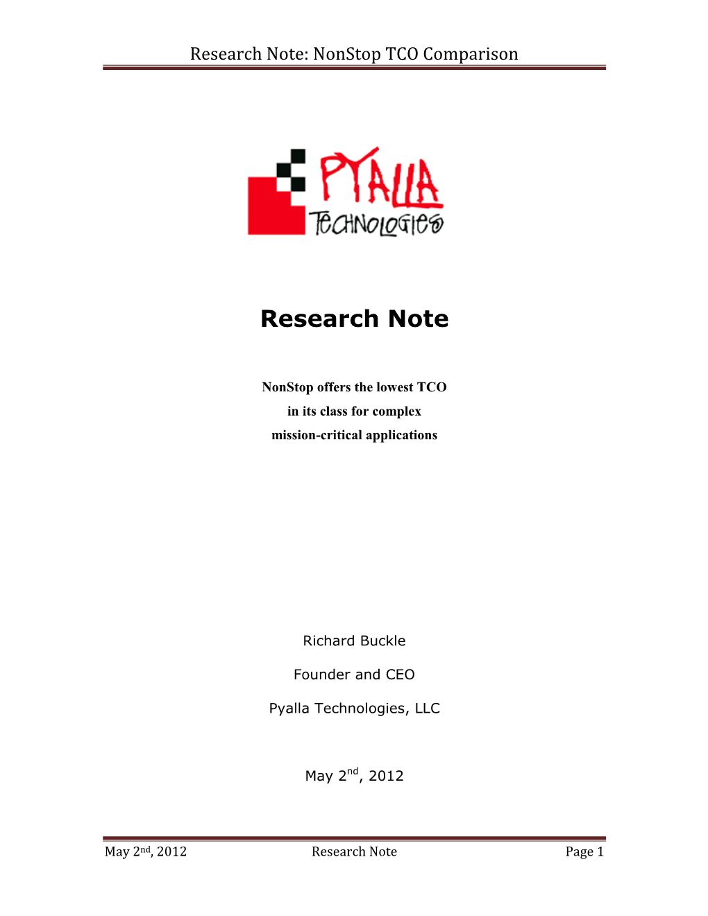 Research Note: Nonstop TCO Comparison