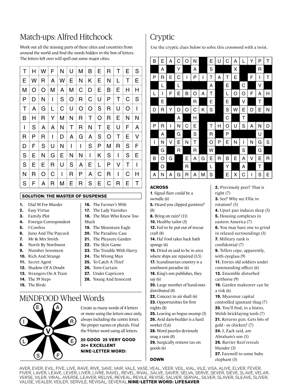 Cryptic Match-Ups: Alfred Hitchcock Mindfood Wheel Words