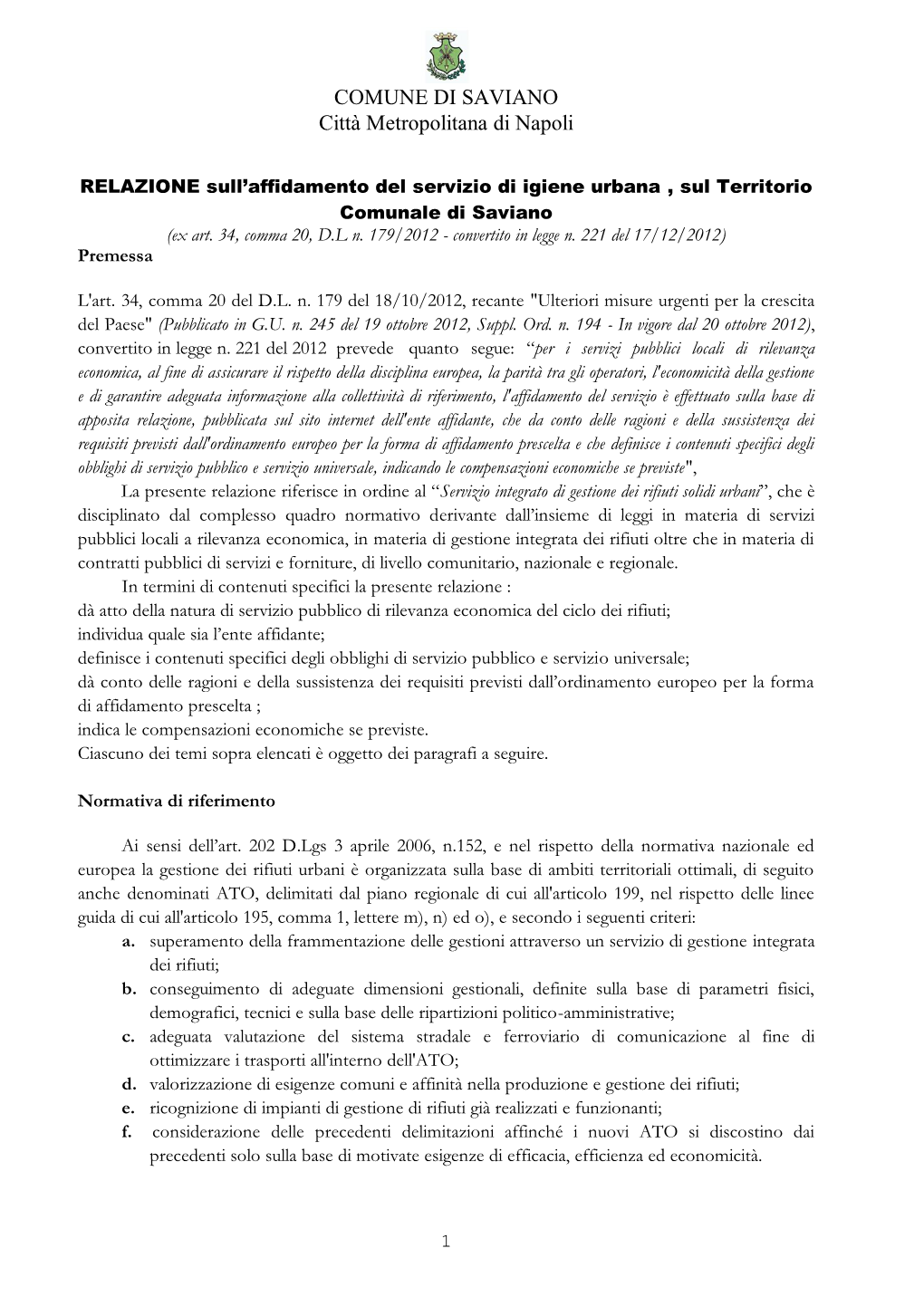 COMUNE DI SAVIANO Città Metropolitana Di Napoli