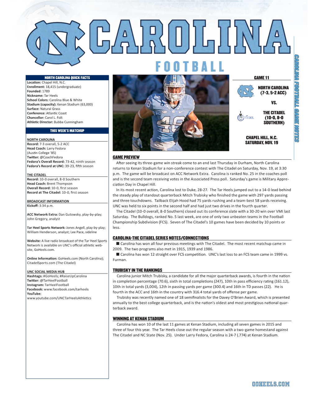 Carolina Football Game Notes