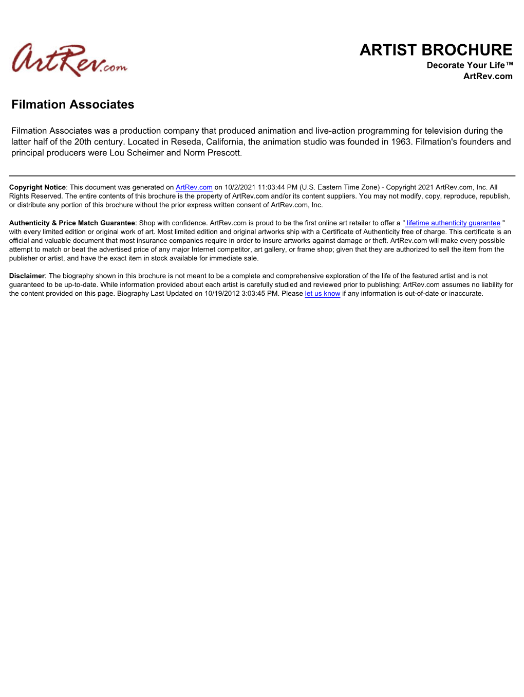 Filmation Associates Biography