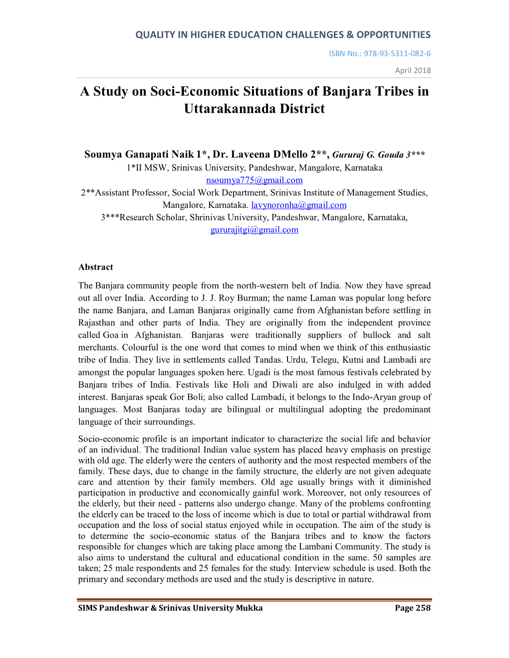 A Study on Soci-Economic Situations of Banjara Tribes in Uttarakannada District