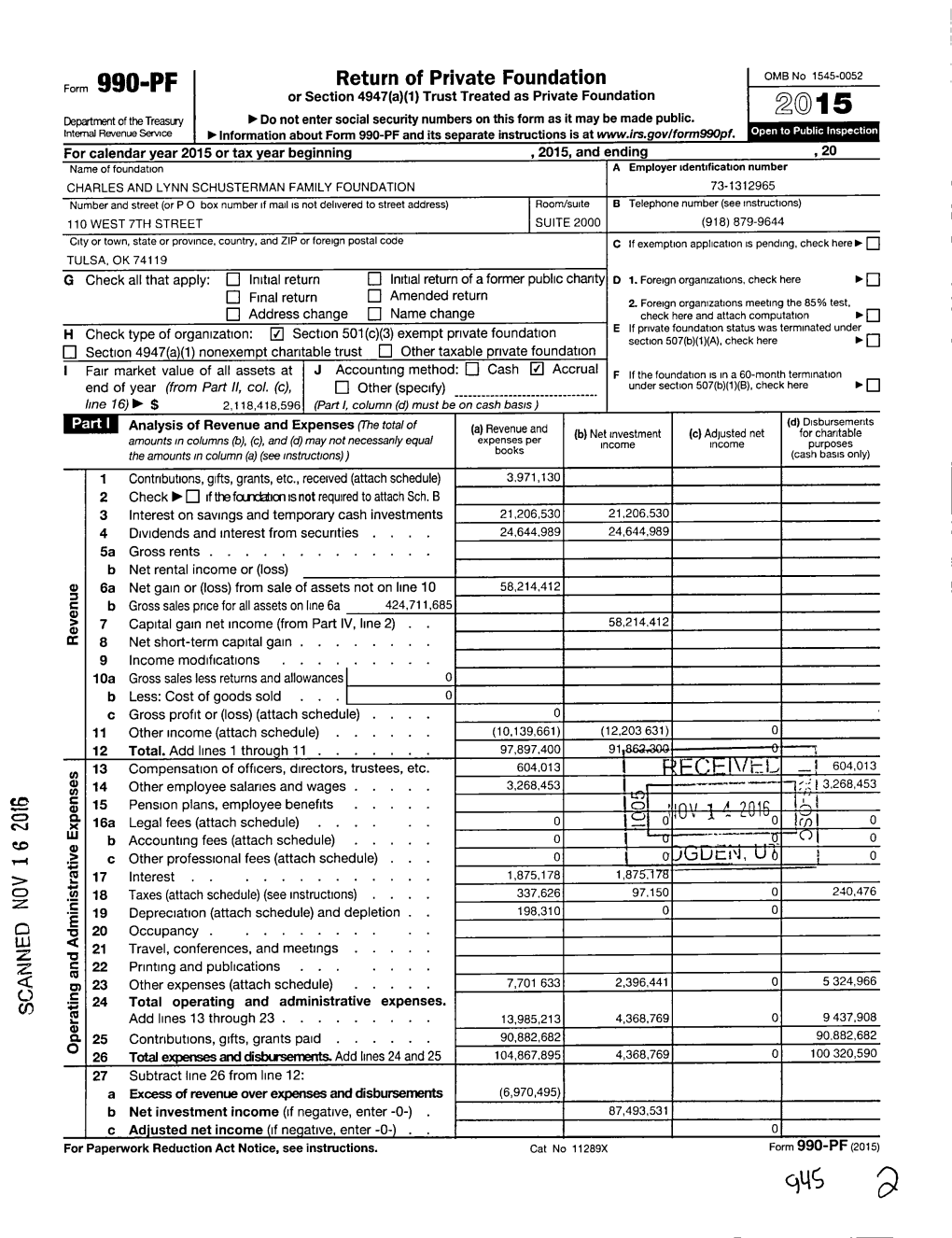 Return of Private Foundation OMB No 1545-0052 Form 990-PF Or Section 4947(A)(1) Trust Treated As Private Foundation 20015 on This Form As It May Be Made Public