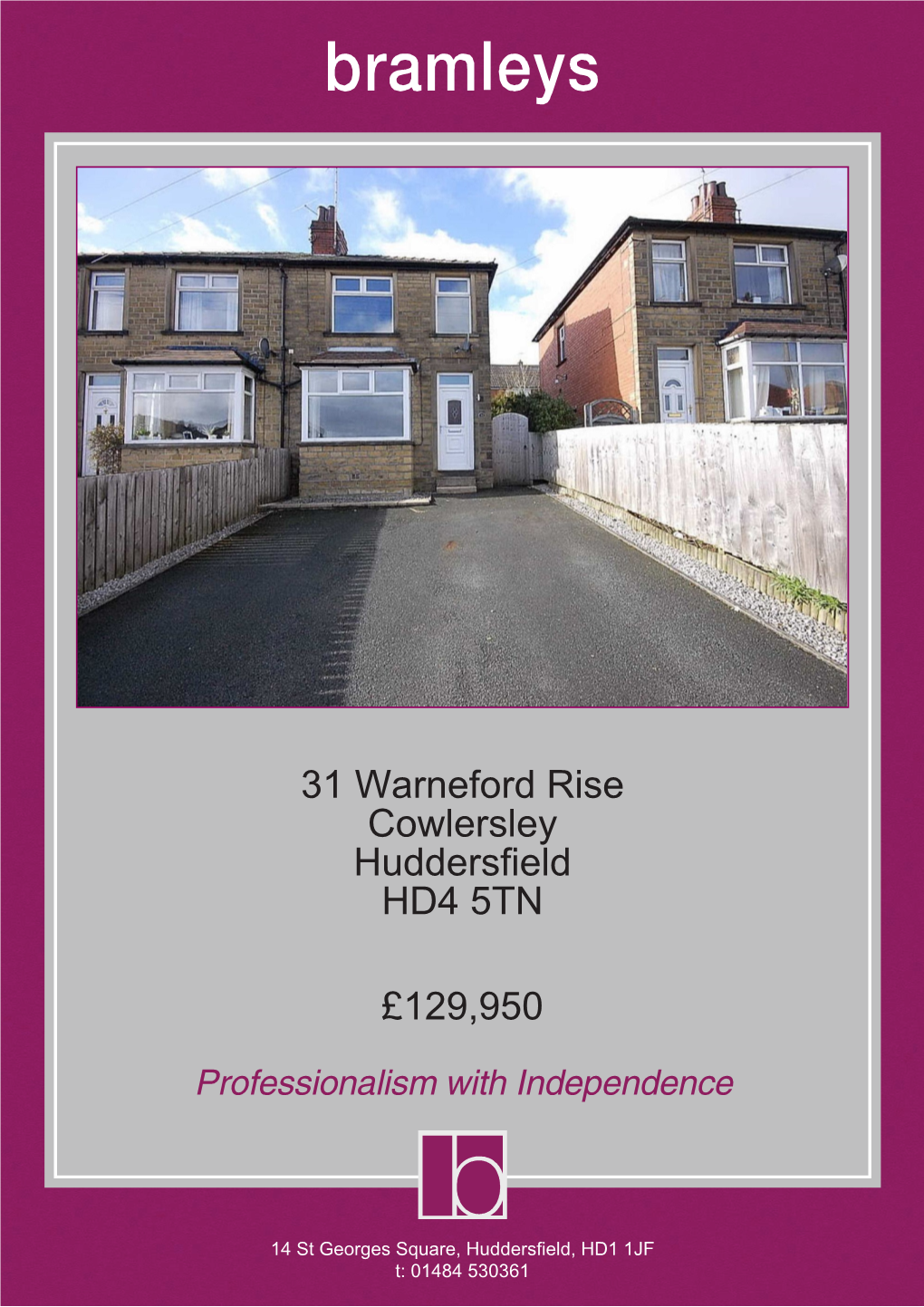 31 Warneford Rise Cowlersley Huddersfield HD4 5TN £129,950