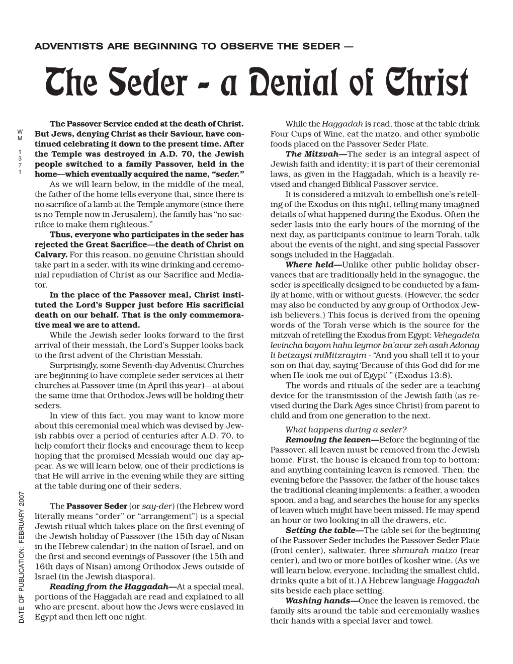 THE SEDER — the Seder - a Denial of Christ