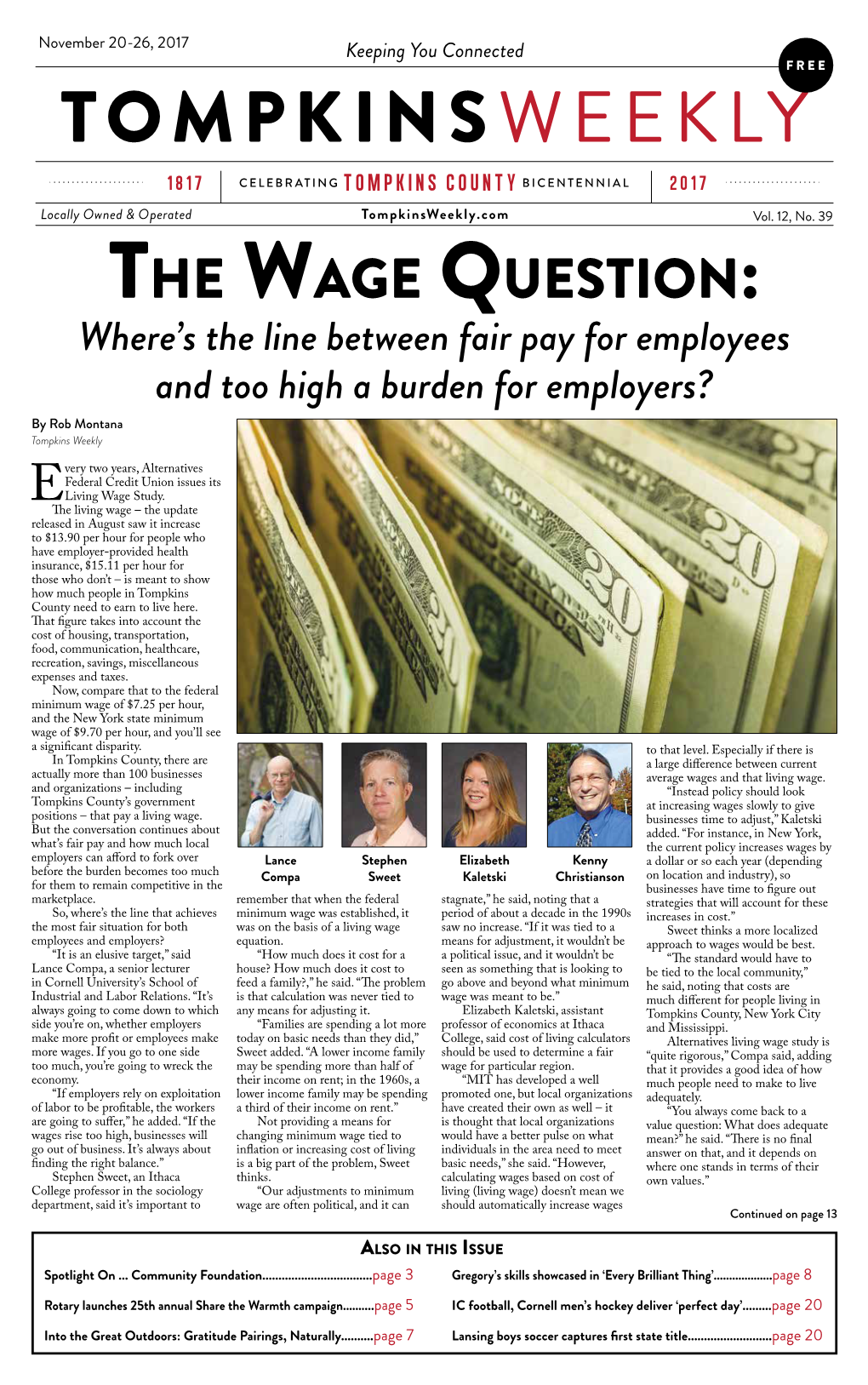 The Wage Question: Where’S the Line Between Fair Pay for Employees and Too High a Burden for Employers? by Rob Montana Tompkins Weekly