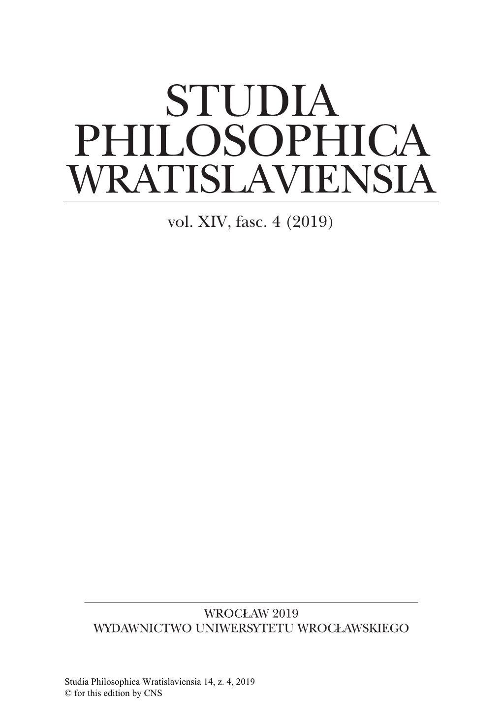 STUDIA PHILOSOPHICA WRATISLAVIENSIA Vol