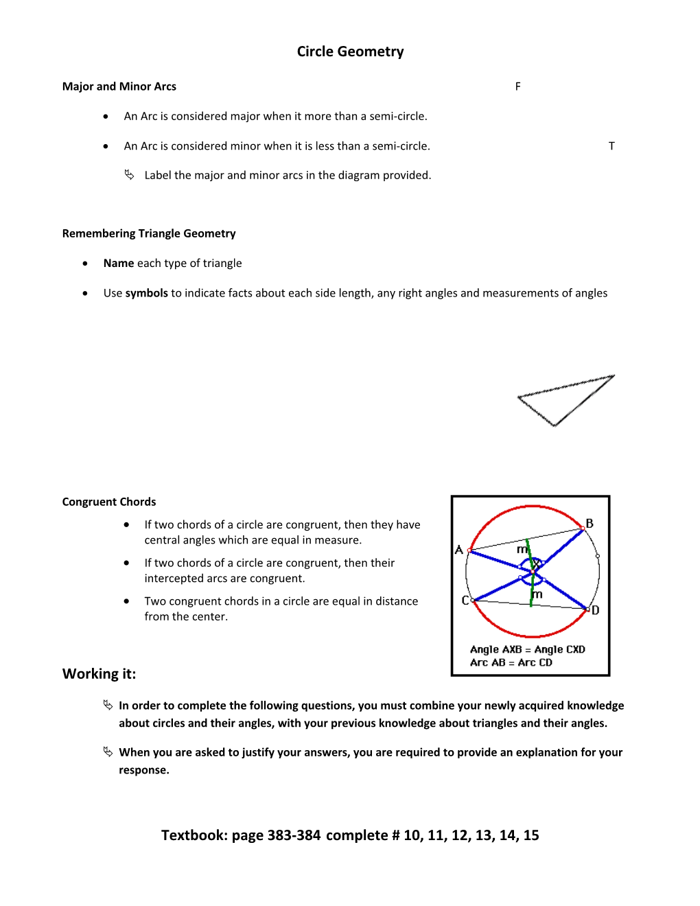 Label the Major and Minor Arcs in the Diagram Provided