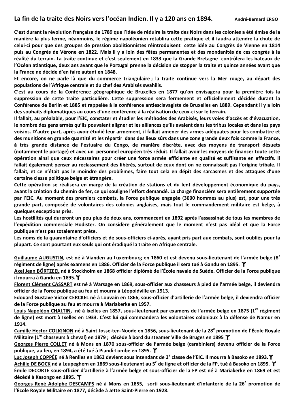 La Fin De La Traite Des Noirs Vers L'océan Indien. Il Y a 120 Ans En