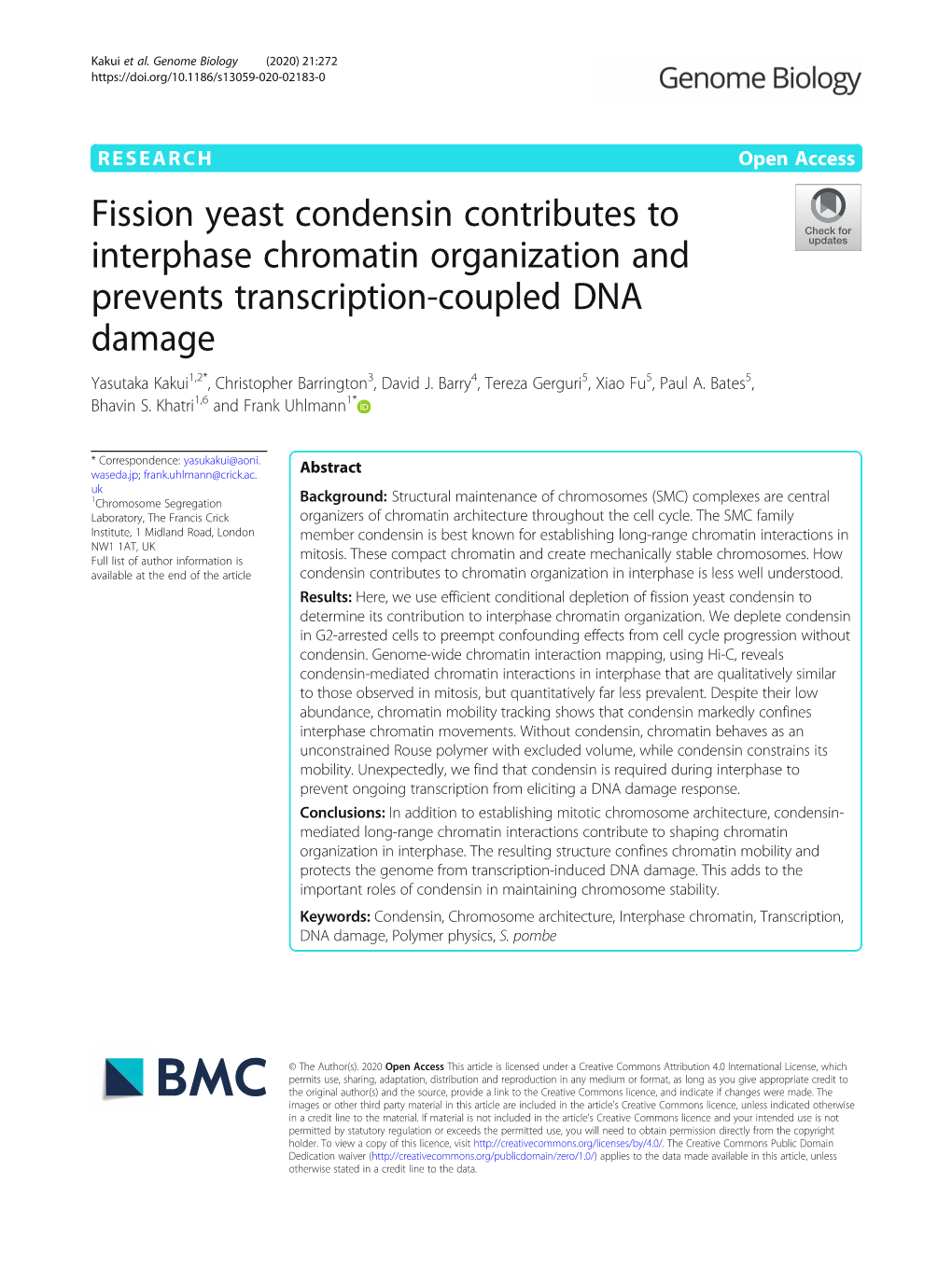 Fission Yeast Condensin Contributes to Interphase Chromatin Organization