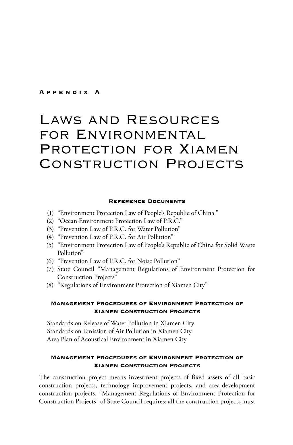 Laws and Resources for Environmental Protection for Xiamen Construction Projects