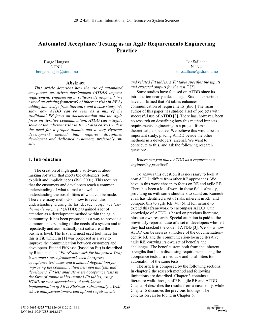 Automated Acceptance Testing As an Agile Requirements Engineering Practice