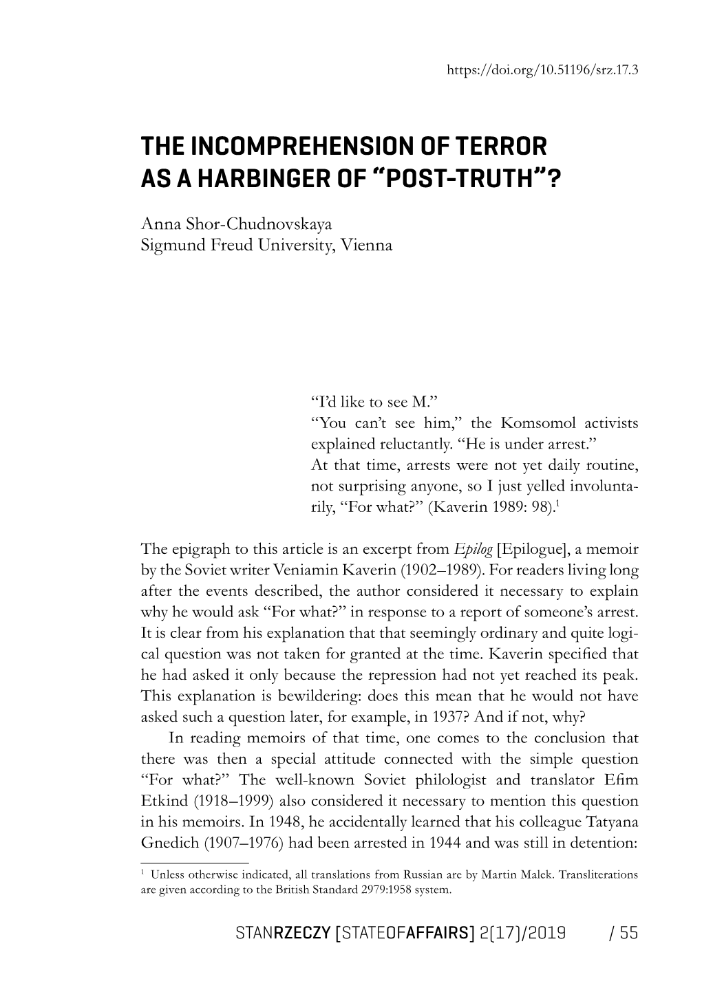 The Incomprehension of Terror As a Harbinger of “Post-Truth”?