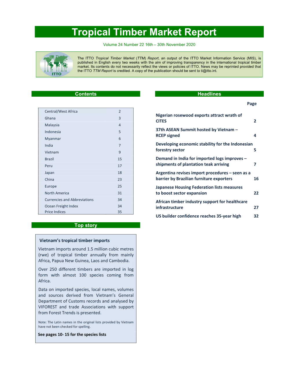 Tropical Timber Market Report