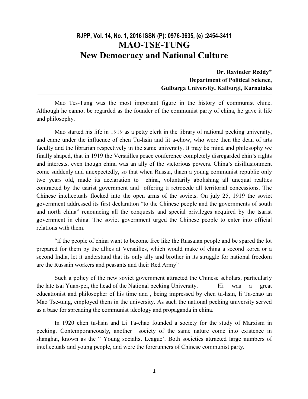 MAO-TSE-TUNG New Democracy and National Culture