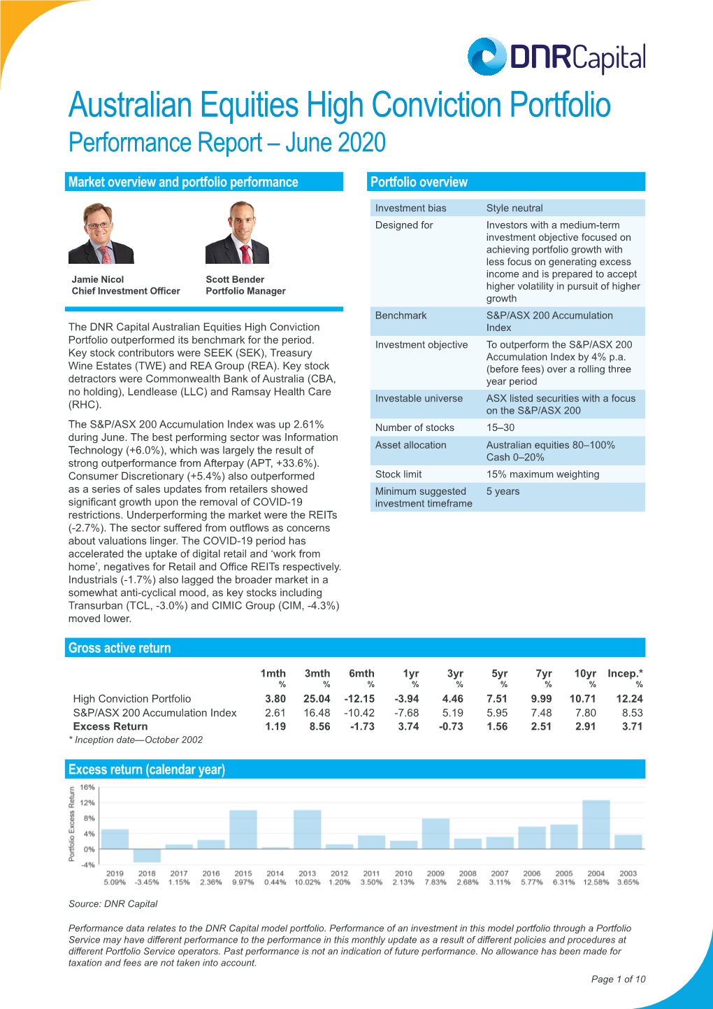 Australian Equities High Conviction Portfolio Performance Report – June 2020