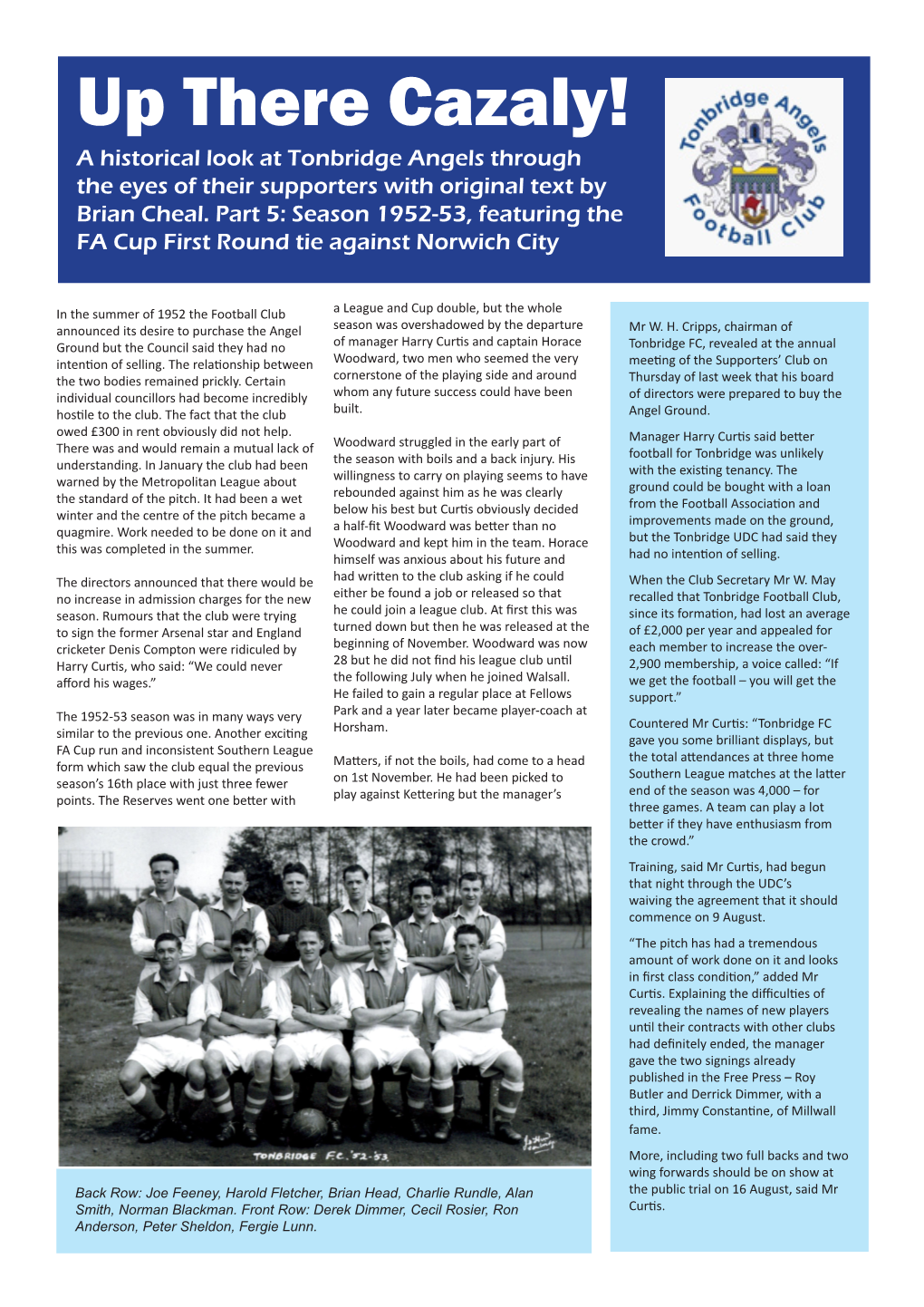 Up There Cazaly! a Historical Look at Tonbridge Angels Through the Eyes of Their Supporters with Original Text by Brian Cheal