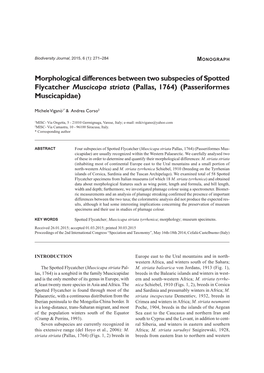 Morphological Differences Between Two Subspecies of Spotted Flycatcher Muscicapa Striata (Pallas, 1764) (Passeriformes Muscicapidae)