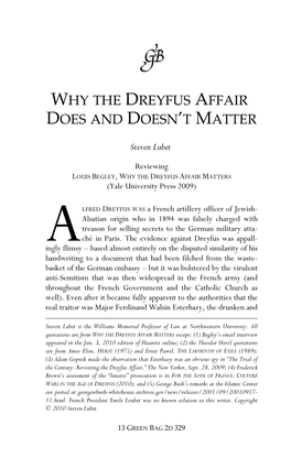 WHY the DREYFUS AFFAIR MATTERS (Yale University Press 2009)
