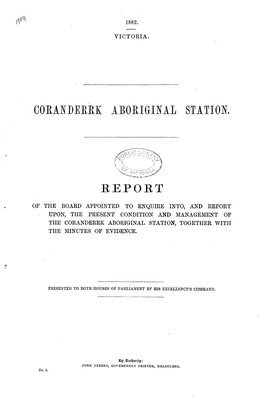 Coranderrk Aboriginal Station Report