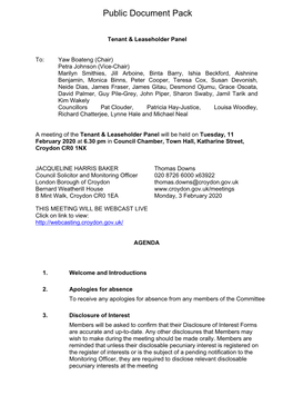 (Public Pack)Agenda Document for Tenant & Leaseholder Panel, 11/02/2020 18:30