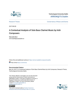 A Contextual Analysis of Solo Bass Clarinet Music by Irish Composers