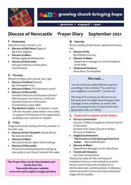 Diocese of Newcastle Prayer Diary September 2021
