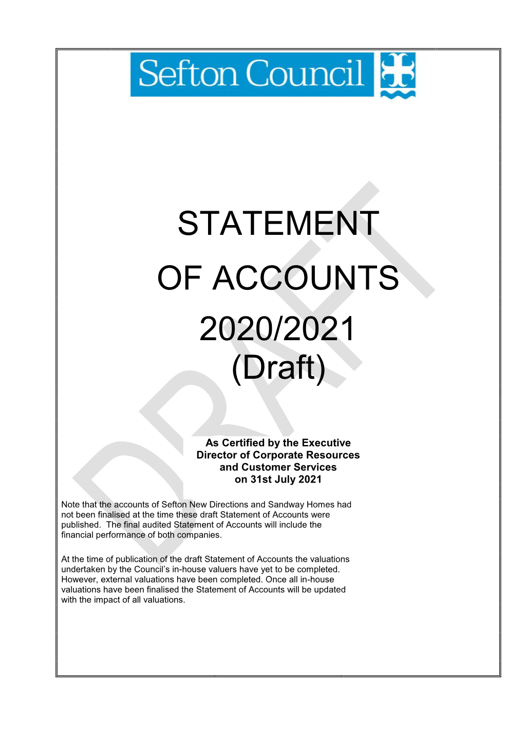 STATEMENT of ACCOUNTS 2020/2021 (Draft)